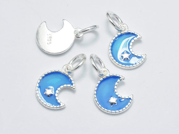 2pcs 925 Sterling Silver Charm-Enamel Blue Moon Charm, Moon Pendant-BeadBasic
