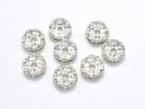 Rhinestone, 8mm, Finding Spacer Round, Clear, Silver plated Brass, 30 pieces-BeadBasic
