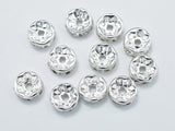 Rhinestone, 8mm, Finding Spacer Round,Clear,Silver plated Brass, 30pcs-BeadBasic