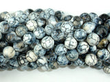 Dragon Vein Agate Beads, Gray & White, 8mm Faceted Round Beads-BeadBasic