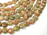 Chinese Unakite Beads, 12mm Coin Beads-BeadBasic