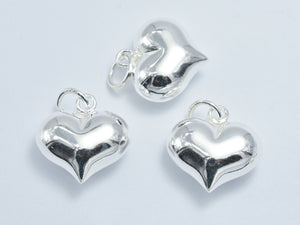 1pc 925 Sterling Silver Charm, Heart Charm, 15x15mm-BeadBasic