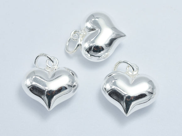 1pc 925 Sterling Silver Charm, Heart Charm, 15x15mm-BeadBasic