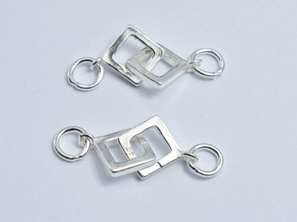 1pc 925 Sterling Silver Connector, 26x9.5mm, 8x8mm Square Ring-BeadBasic