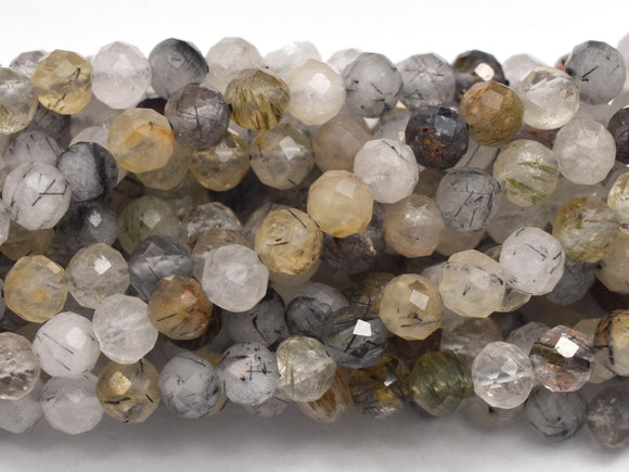 Black Rutilated Quartz, 4mm (4.4mm) Micro Faceted Round