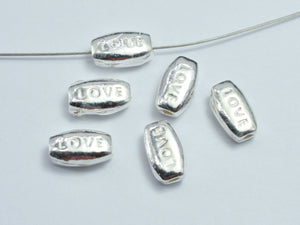 2pcs 925 Sterling Silver "LOVE" Oval Beads, 8x5mm-BeadBasic