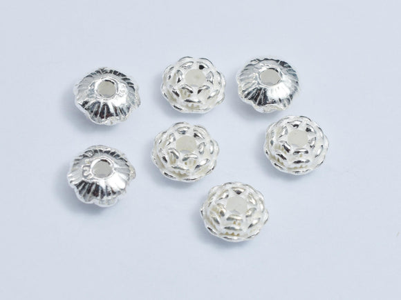 4pcs 925 Sterling Silver Beads, 6mm Flower
