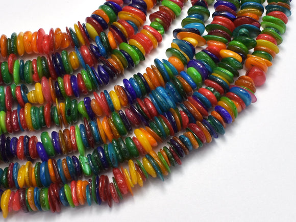 Mother of Pearl Beads, MOP, Multi Color 7-10mm Disc Chips, 32 Inch-BeadBasic