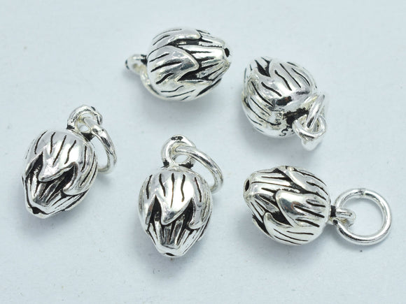 1pc 925 Sterling Silver Charms - Antique Silver, Lotus Bud, Flower Bud Charms, 11x7mm-BeadBasic