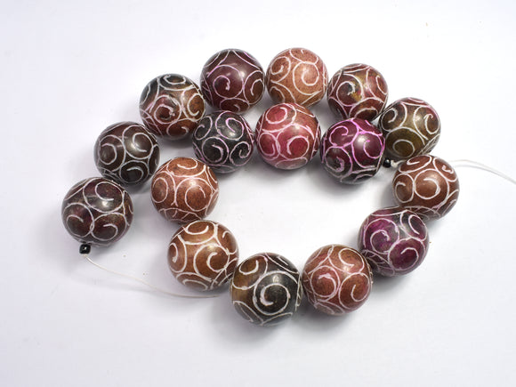 Jade, 25mm Carved Round Beads, 8 Beads-BeadBasic
