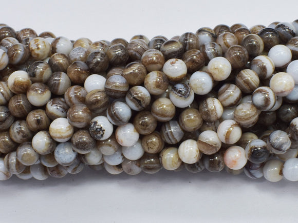 Banded Agate, Striped Agate, Brown, 6mm Round-BeadBasic