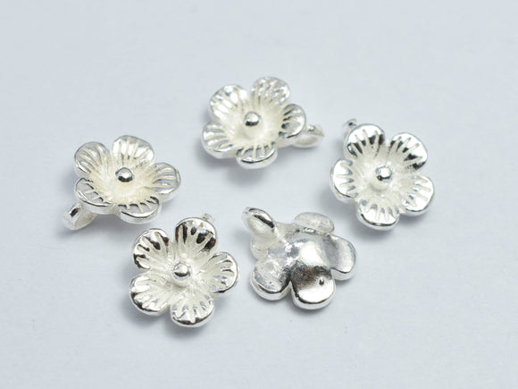 4pcs 925 Sterling Silver Flower Charms, 7.5mm-BeadBasic