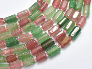 Strawberry Quartz, Green Strawberry Quartz, Lepidocrocite, 7x12mm Faceted Tube