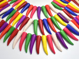 Howlite-Multicolor, 10x39mm Horn Beads