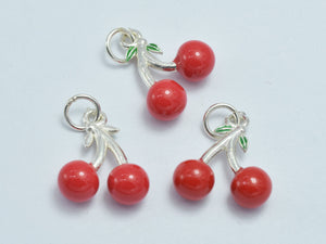 1pc 925 Sterling Silver Charm-Enamel Cherry Charm 12x15mm-BeadBasic