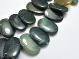 Moss Agate 20x30mm Overlapping Oval Beads, Side Drilled-BeadBasic