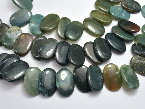 Moss Agate 20x30mm Overlapping Oval Beads, Side Drilled