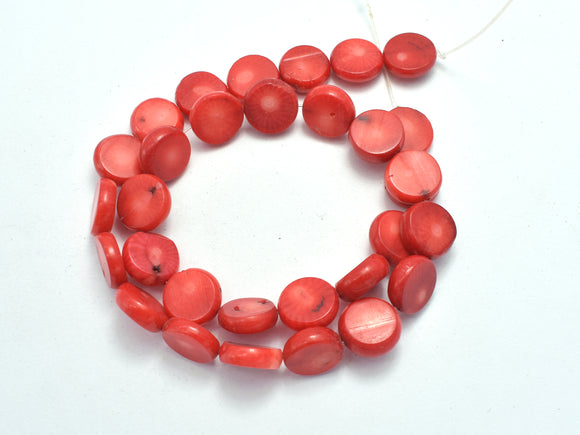 Red Bamboo Coral, 12mm Coin Beads-BeadBasic