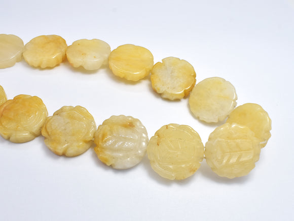 Yellow Jade, 23mm Carved Flower Beads, Double Hole-BeadBasic