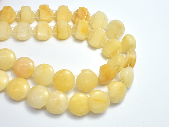 Yellow Jade Beads, Double Hole, 15mm Coin Beads-BeadBasic