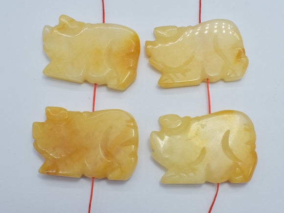 Yellow Jade, Animal - Carved Pig, 42x28mm-BeadBasic