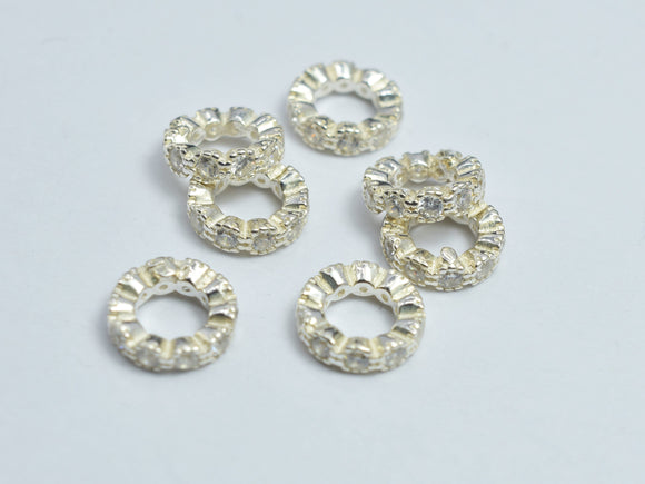 4pcs 925 Sterling Silver Beads, White CZ Spacer, 7.4mm-BeadBasic