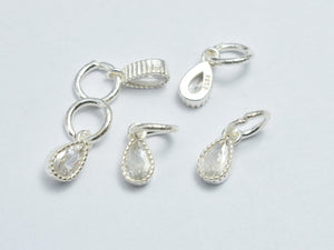 4pcs 925 Sterling Silver White Cubic Zirconia Teardrop Charms, 4x7mm-BeadBasic