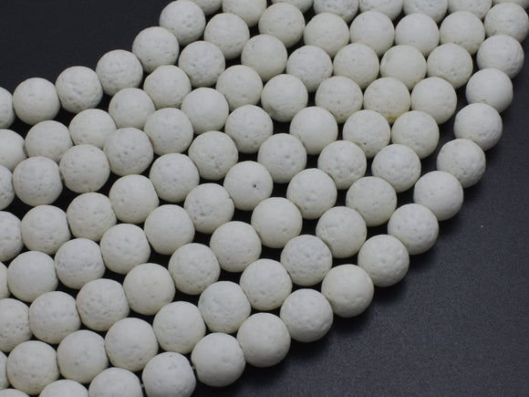 White Lava Beads, 8mm Round Beads, 15 Inch-BeadBasic