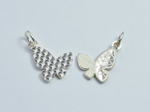 1pc 925 Sterling Silver Sparkling Butterfly Charm, 14x11mm-BeadBasic