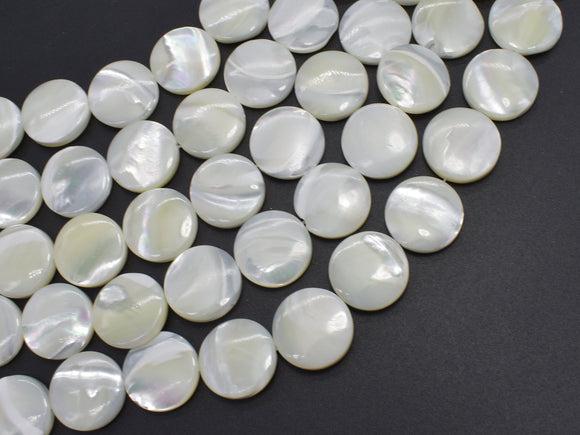 Mother of Pearl, MOP, White, 15mm Coin-BeadBasic