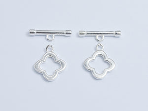 2sets 925 Sterling Silver Flower Toggle Clasps, Loop 10x10mm, Bar 14mm