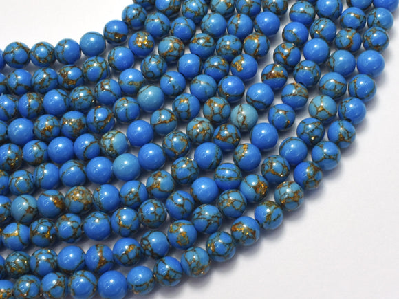 Howlite Turquoise - Blue with Gold Line, 6mm (6.4mm)-BeadBasic