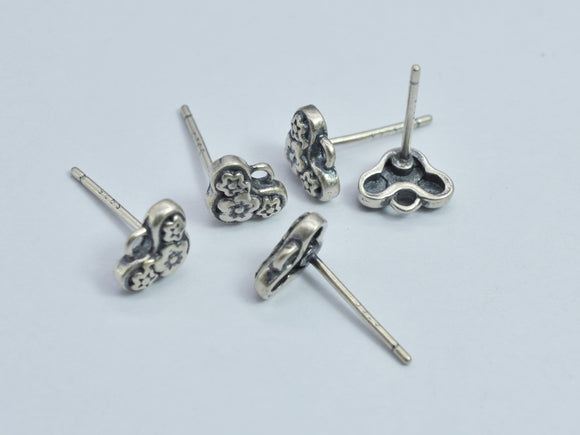 4pcs 925 Antique Silver Flower Earring Stud Post with Loop, 11mm Post, 7.6x5.8mm Flower-BeadBasic