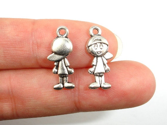 Boy Charms, Zinc Alloy, Antique Silver Tone, 8x19 mm, 20 pcs-BeadBasic