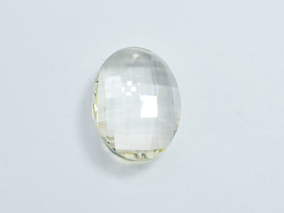 Crystal Glass 23x32mm Faceted Oval Pendant, Clear, 1piece-BeadBasic