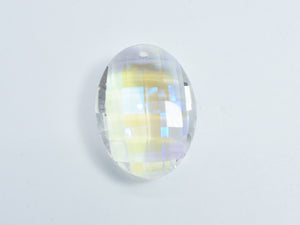 Crystal Glass 23x32mm Faceted Oval Pendant, Clear with AB, 1piece-BeadBasic