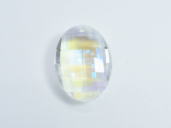 Crystal Glass 23x32mm Faceted Oval Pendant, Clear with AB, 1piece-BeadBasic