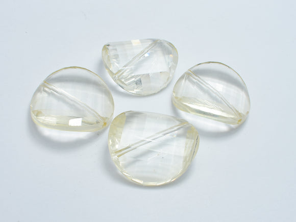 Crystal Glass 28mm Twisted Faceted Coin Beads, Light Champagne, 2pieces-BeadBasic