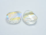 Crystal Glass 28mm Twisted Faceted Coin Beads, Clear with AB, 2pieces-BeadBasic