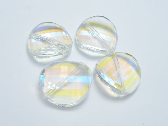 Crystal Glass 28mm Twisted Faceted Coin Beads, Clear with AB, 2pieces-BeadBasic