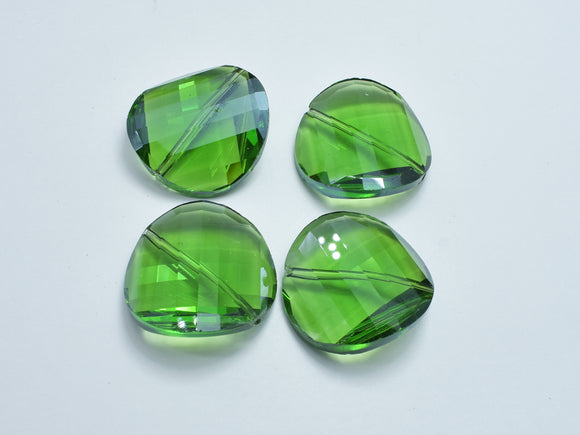 Crystal Glass 28mm Twisted Faceted Coin Beads, Green, 2pieces-BeadBasic