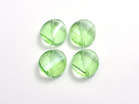 Crystal Glass 18mm Twisted Faceted Coin Beads, Green, 4pieces-BeadBasic