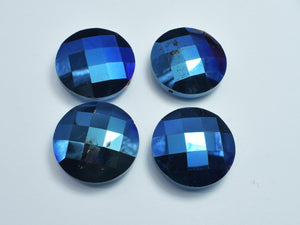 Crystal Glass 30mm Faceted Coin Beads, Blue Coated, 2pieces-BeadBasic