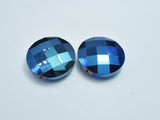 Crystal Glass 30mm Faceted Coin Beads, Blue Coated, 2pieces-BeadBasic