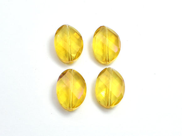 Crystal Glass 13x18mm Twisted Faceted Oval Beads, Yellow, 4pieces-BeadBasic