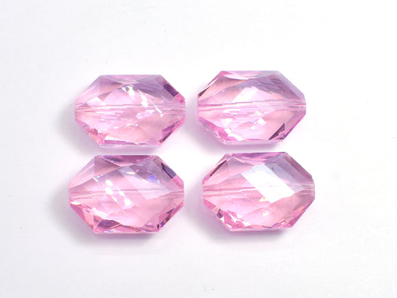 Crystal Glass 17x25mm Faceted Irregular Hexagon Beads, Pink, 2pieces-BeadBasic