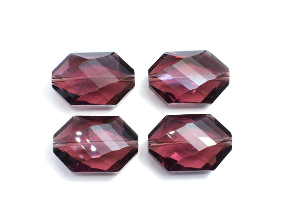 Crystal Glass 17x25mm Faceted Irregular Hexagon Beads, Wine Red, 2pieces-BeadBasic