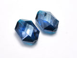 Crystal Glass 17x25mm Faceted Irregular Hexagon Beads, Dark Blue, 2pieces-BeadBasic