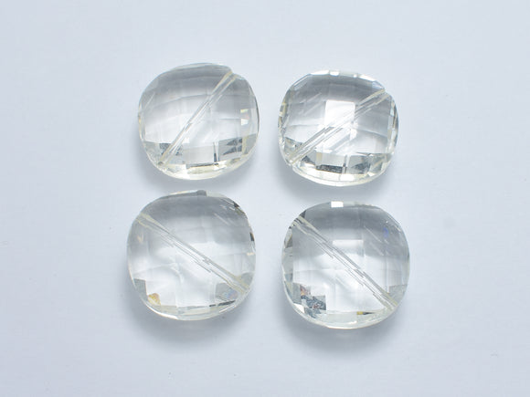 Crystal Glass 20x20mm Faceted Diamond Beads, Clear, 2pieces-BeadBasic