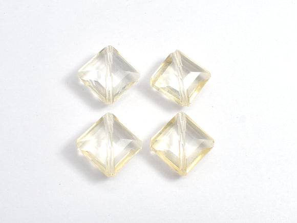 Crystal Glass 13x13mm Faceted Diamond Beads, Light Champagne, 4pieces-BeadBasic